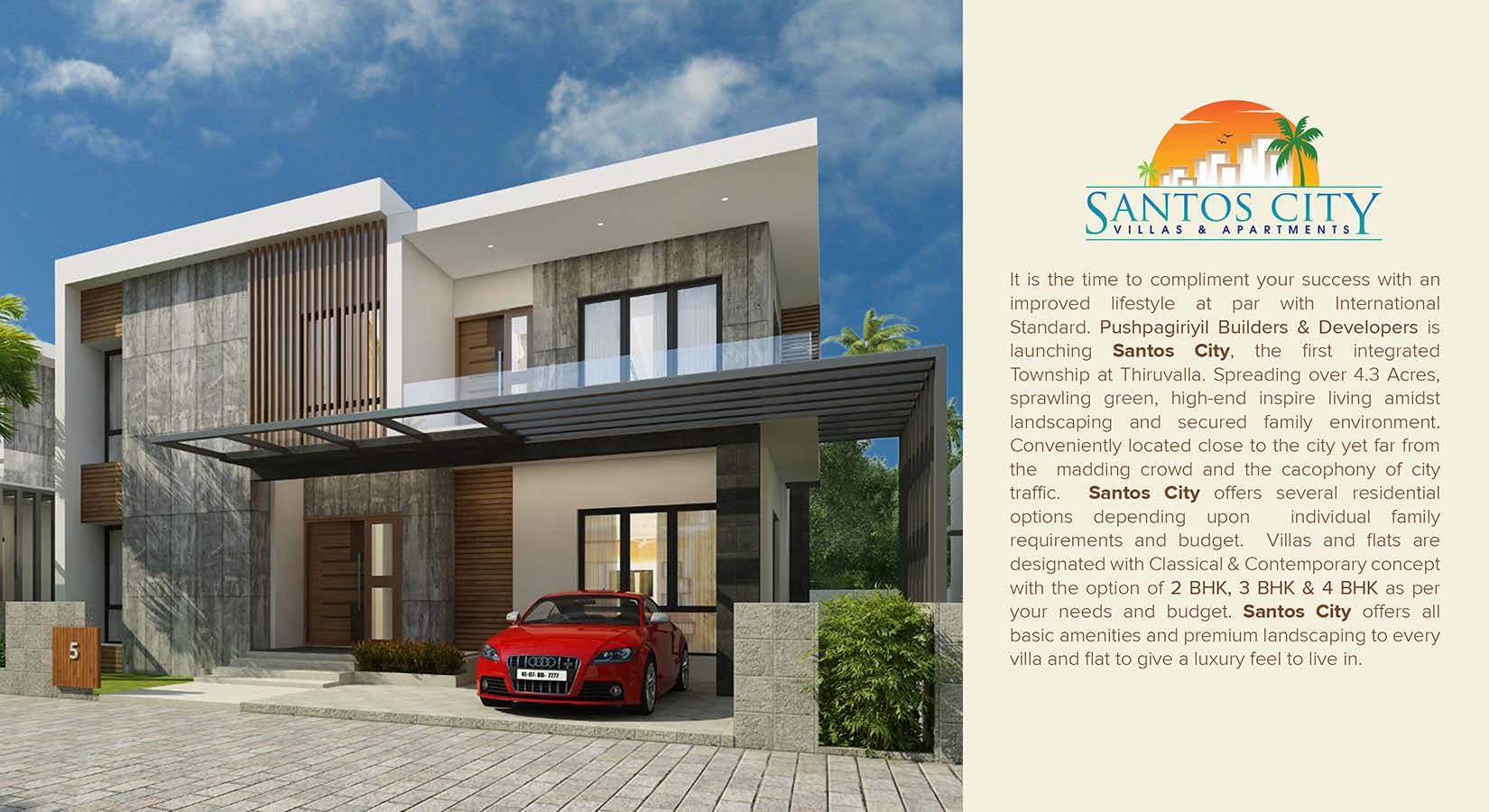 EQ8_PJ1001 SANTOS CITY Villas & Appartments in Angilithanam, Thiruvalla.(80% bank loan facility from all leading banks)